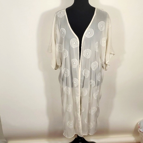Kimono cover-ups Open Off white embroidery One Size Fits Most - Picture 1 of 10